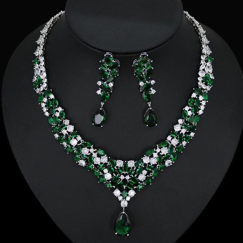 Bridal Zircon Necklace Two-piece Earrings Set - Elite Essence Store