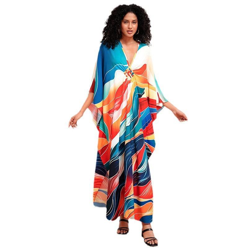 Print Holiday Loose Plus Size Robe Beach Cover-up Dress - Elite Essence Store