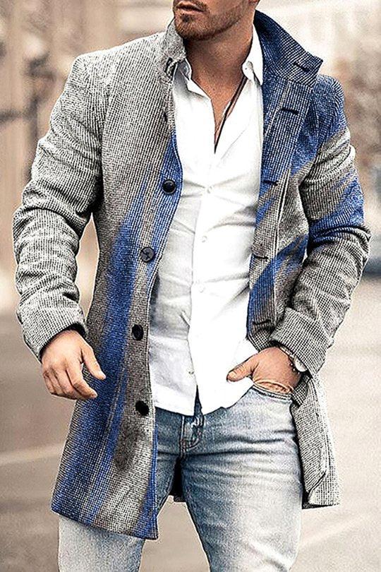 Men's Woolen Stand Collar Mid-length Trench Coat - Elite Essence Store