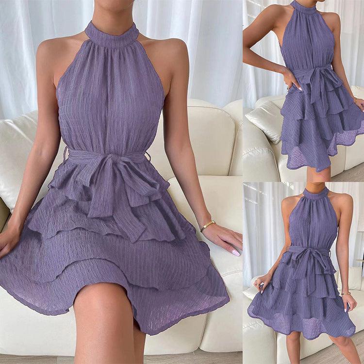 Women's Halterneck Dresses Sleeveless Ruffle Dress - Elite Essence Store