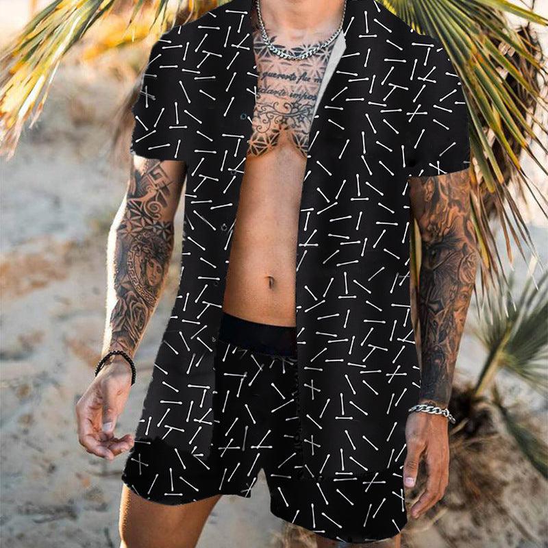 Streetwear Short Sleeve Beach Shirt With Short Pants Casual Men Clothing Outfits - Elite Essence Store