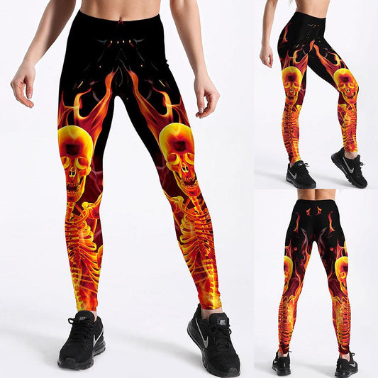 Women's Thin Breathable Slim Flame Skeleton Leggings - Elite Essence Store