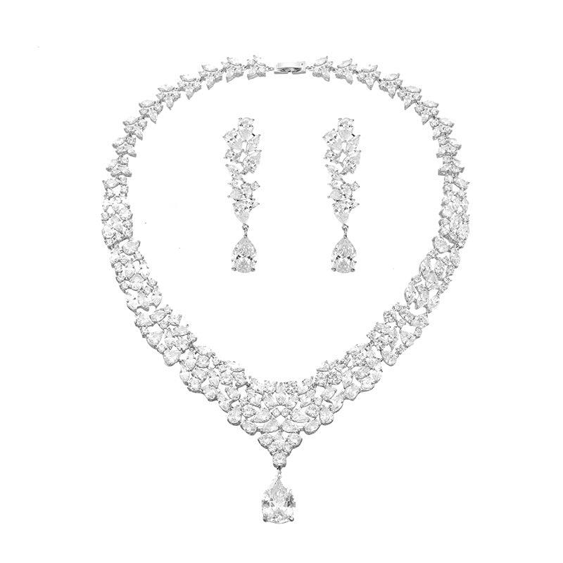 Bridal Zircon Necklace Two-piece Earrings Set - Elite Essence Store