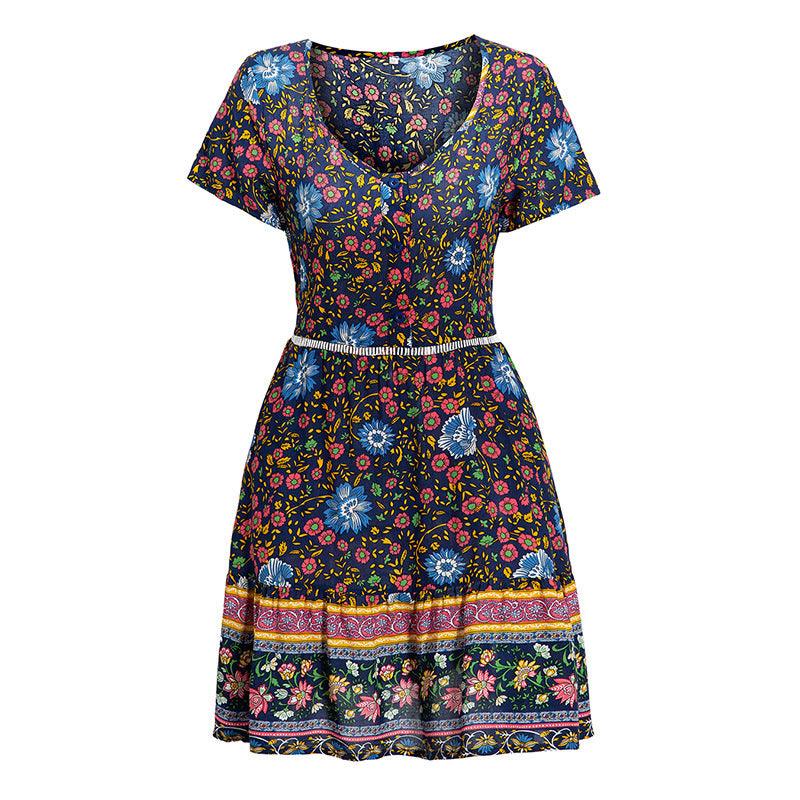 Women's Sexy Deep Print Beach Dress Summer - Elite Essence Store