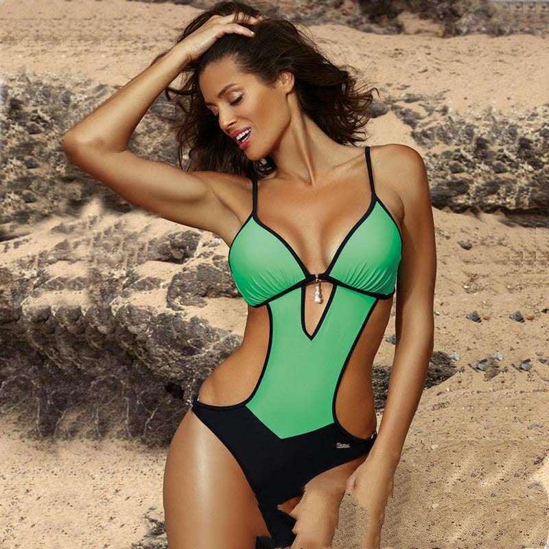 White Black Bikini Swimsuit Spot Solid Color Two Piece Beach Suit - Elite Essence Store