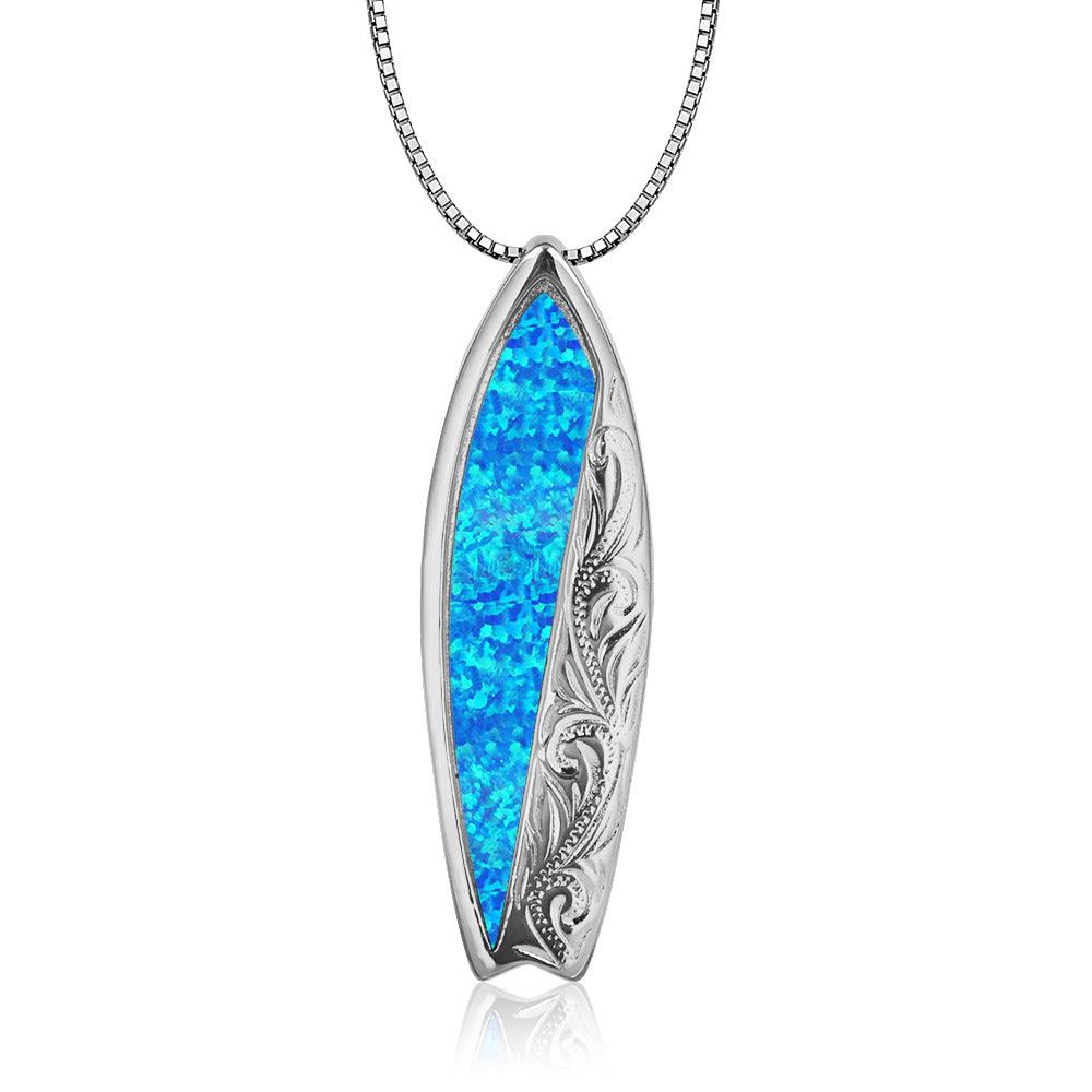 Blue Opal Surfboard Necklace Surfboard Pendant - Elite Essence Store