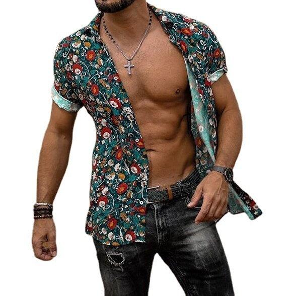 Printed Men's Short Sleeve Shirt Hawaiian Beach Shirt - Elite Essence Store