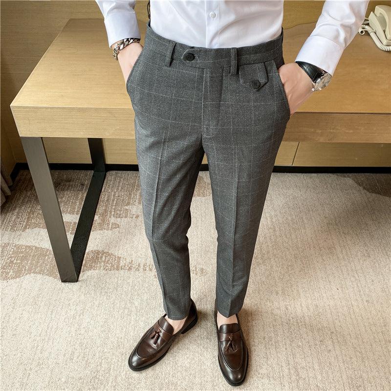 Korean Style British Classic Checkered Elegant Slim Fit Men's Best Man Pencil Pants Suit Pants - Elite Essence Store