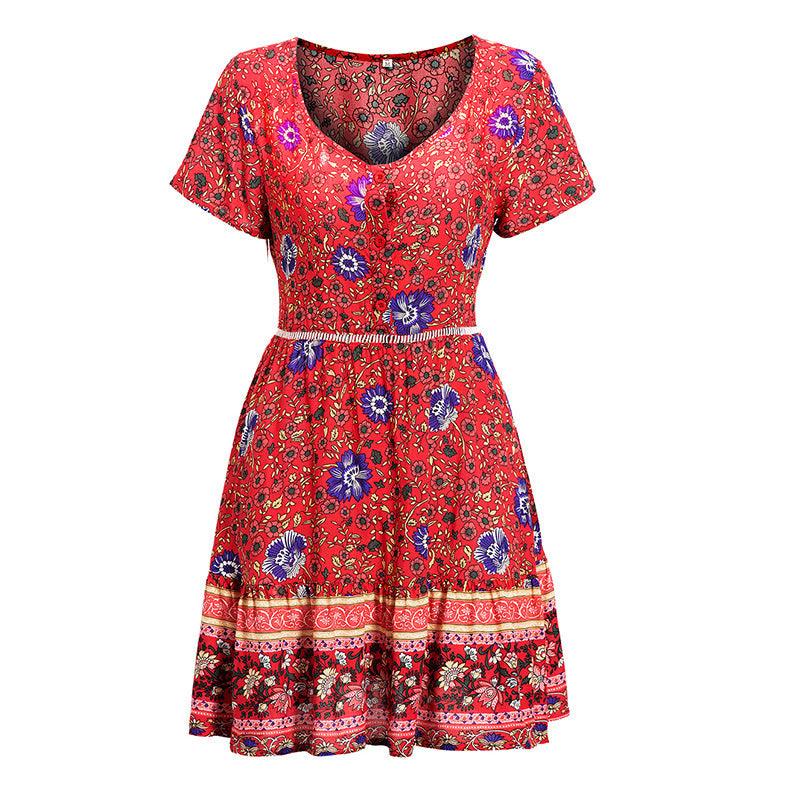 Women's Sexy Deep Print Beach Dress Summer - Elite Essence Store