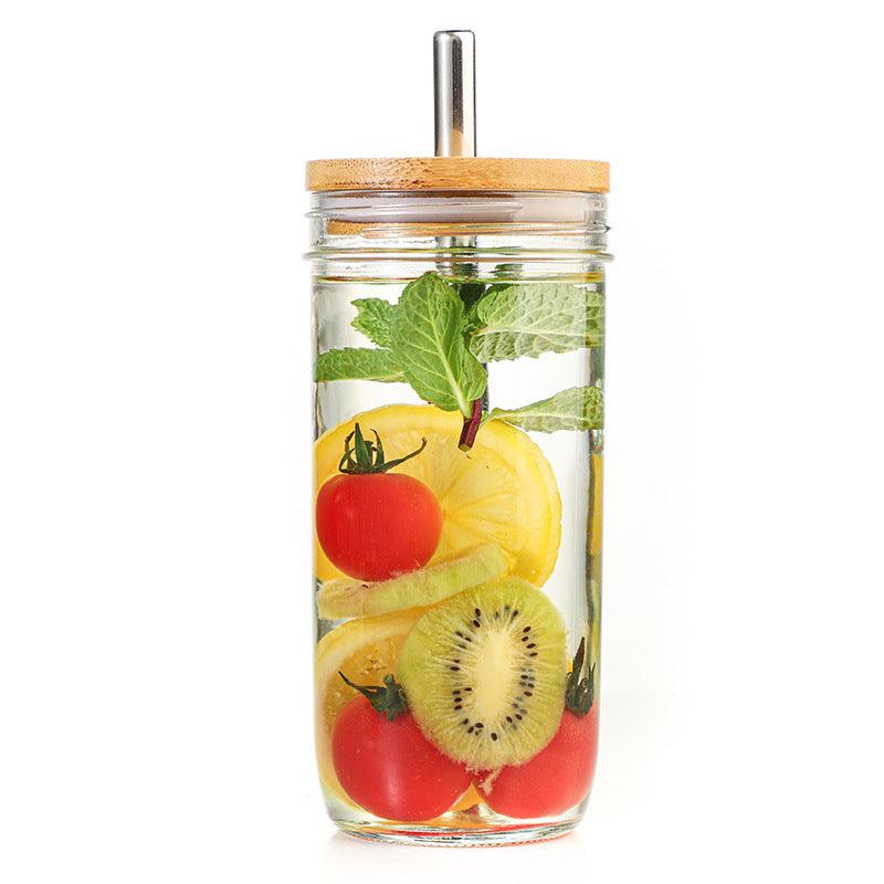 With Straw Hole Glass Bottle Mason Drinking Cup - Elite Essence Store