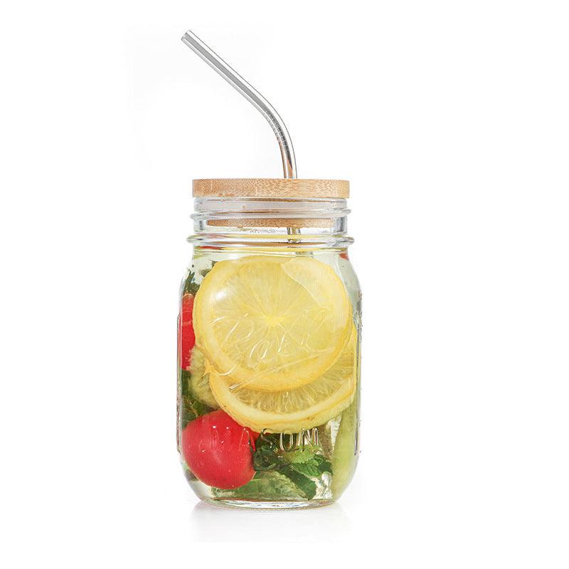 With Straw Hole Glass Bottle Mason Drinking Cup - Elite Essence Store