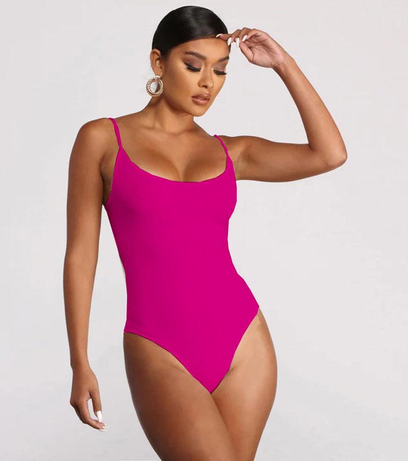 Summer Bikini Backless String Large Size Sexy Solid Color Triangle One-piece Swimsuit Womens Clothing - Elite Essence Store