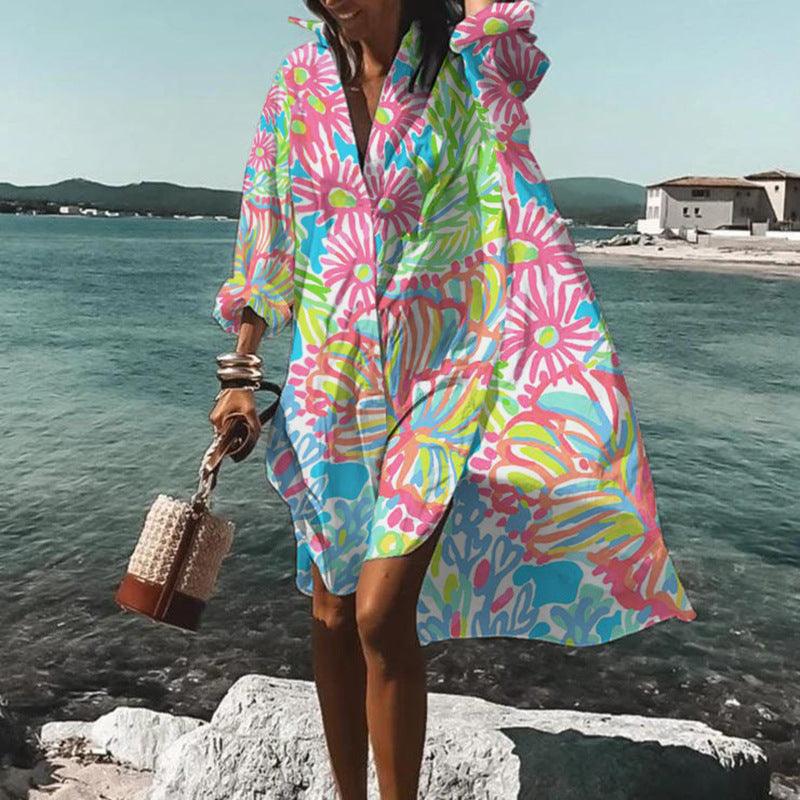 Printed Beach Vacation Blouse Coat - Elite Essence Store