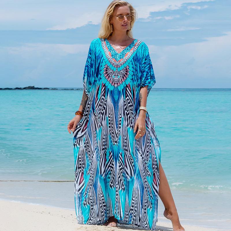 Rayon Printed Robe Seaside Holiday Sun Protection Shirt Beach Dress Bikini - Elite Essence Store