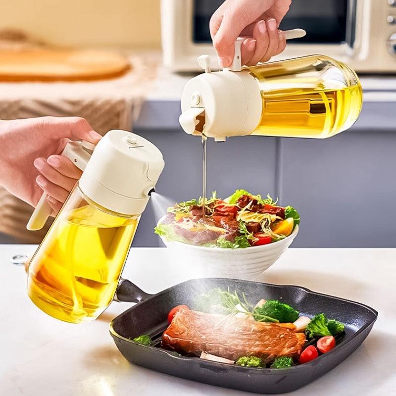 470ML Olive Oil Sprayer Dispenser For Cooking BBQ 2 In 1 Glass Oil Vinegar Soy Sauce Spray Kitchen Oil Bottle For Air Fryer - Elite Essence Store
