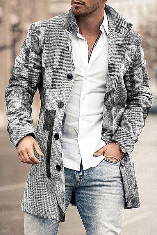 Woolen Printed Men's Coat Fashion Mid-length Trench Coat - Elite Essence Store