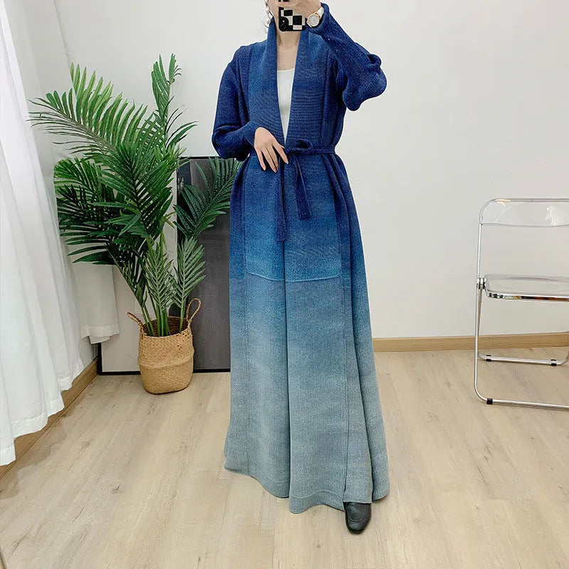 Fashion Plus Size Pleated Long Gradient Coat