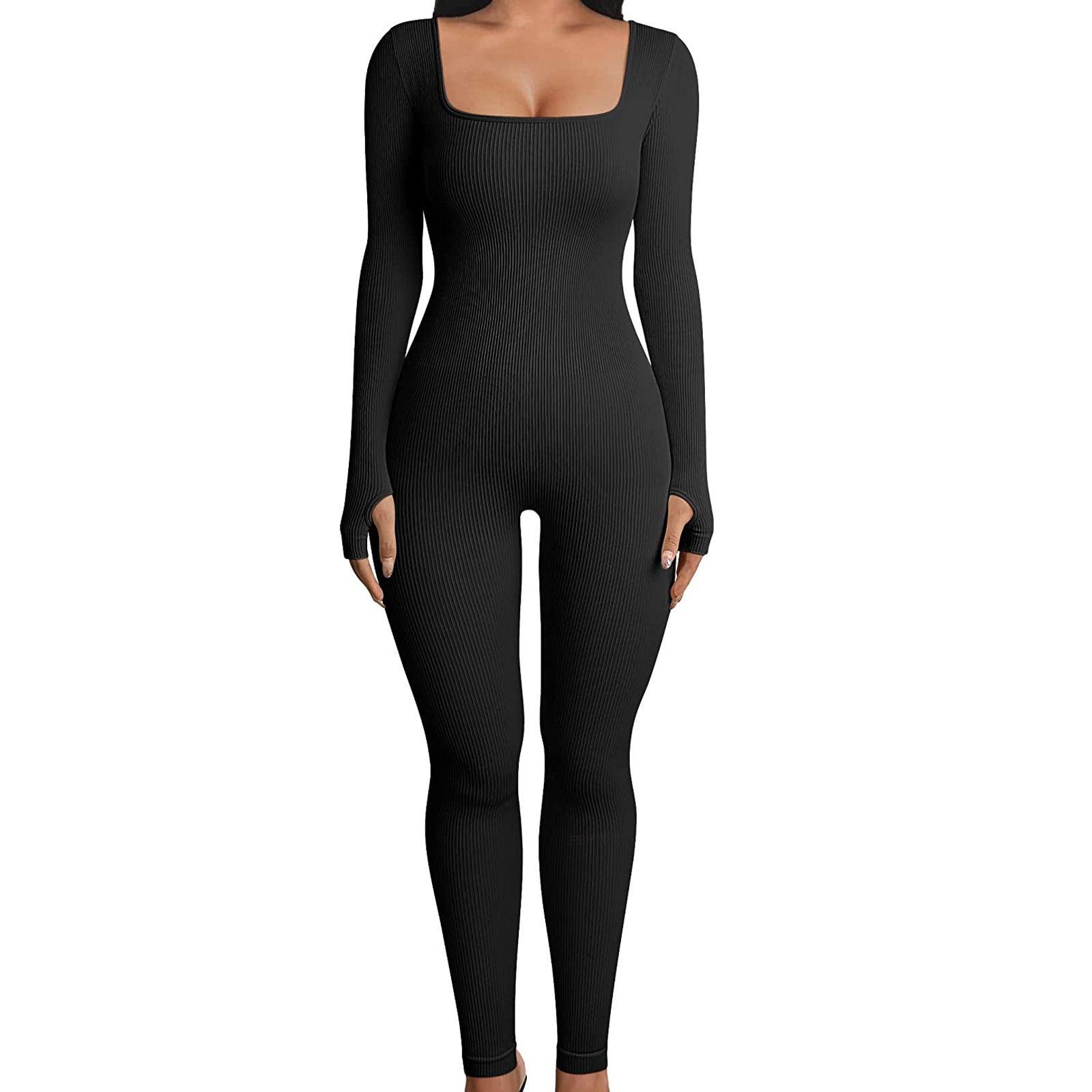 Fall Winter Hot-selling Women's Clothing Long Sleeve Jumpsuit Yoga Sexy One-piece Square Collar Sportwear - Elite Essence Store