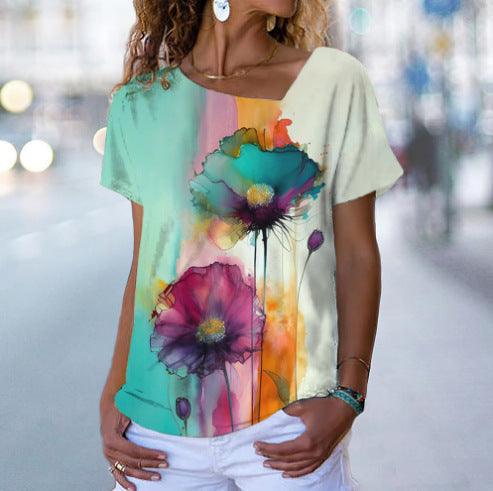 Women's Retro Loose Casual Tie-dye Digital Printed T-shirt - Elite Essence Store