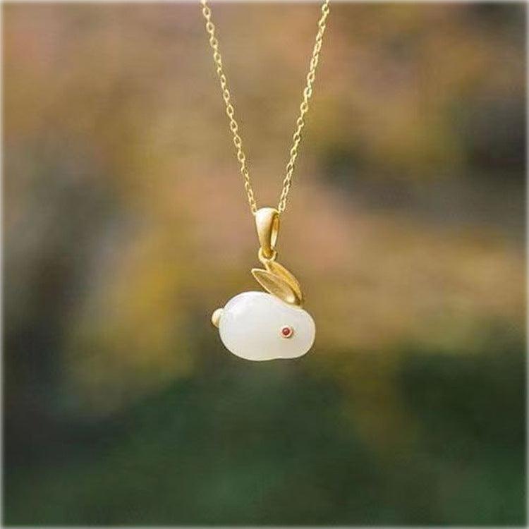 Hare Hotian Jade Pendant Sterling Silver Necklace - Elite Essence Store