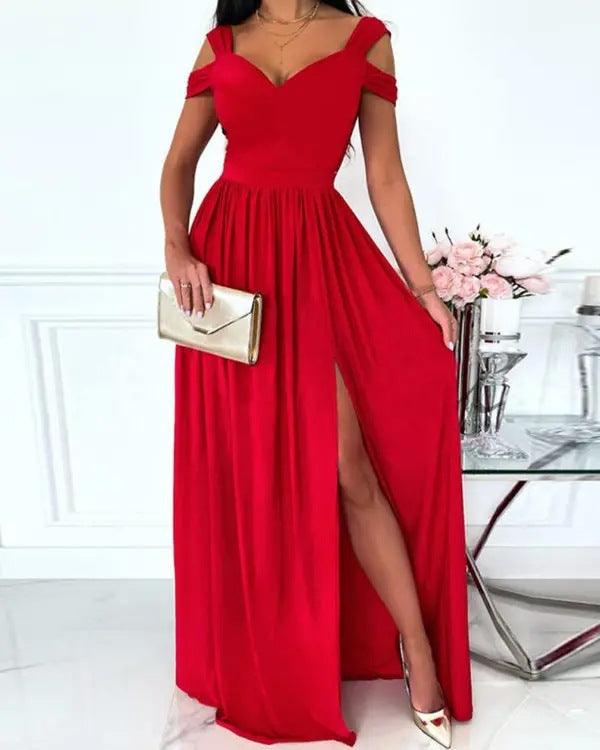 V-neck Boho Spaghetti Strap Dress Women Split Long Flowy Dresses For Party Beach - Elite Essence Store