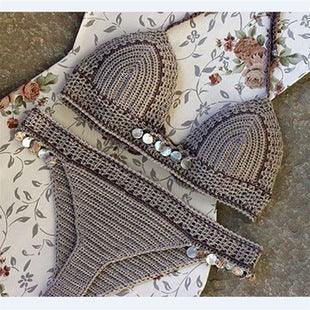 European And American New Women's Swimsuit Suit Beach Sunshine Bath Foreign Trade Handmade Crochet Tassel Split Bikini - Elite Essence Store