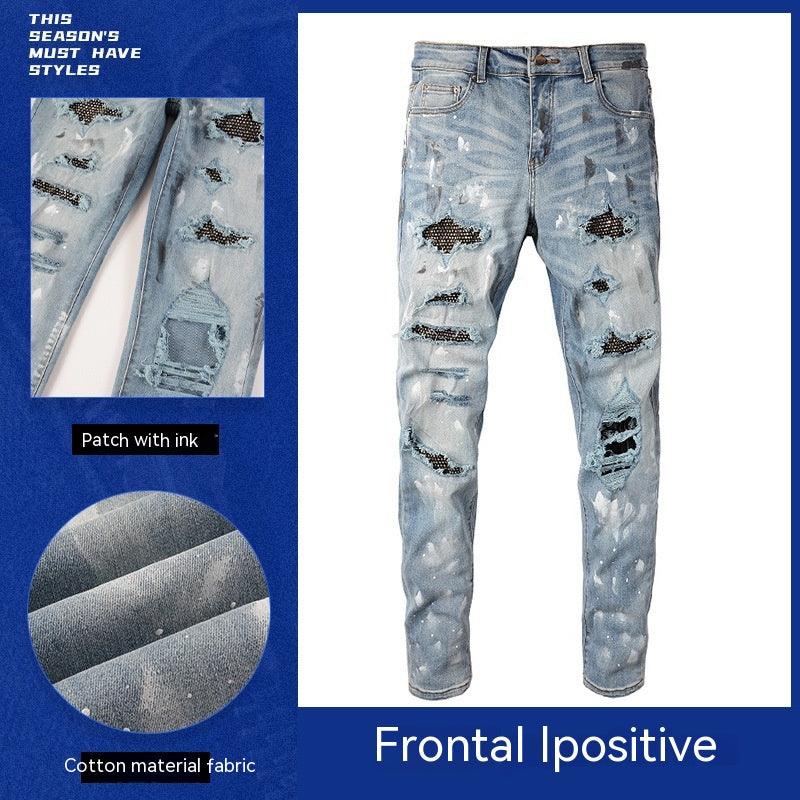 Stretch Retro Ripped Diamond Jeans - Elite Essence Store