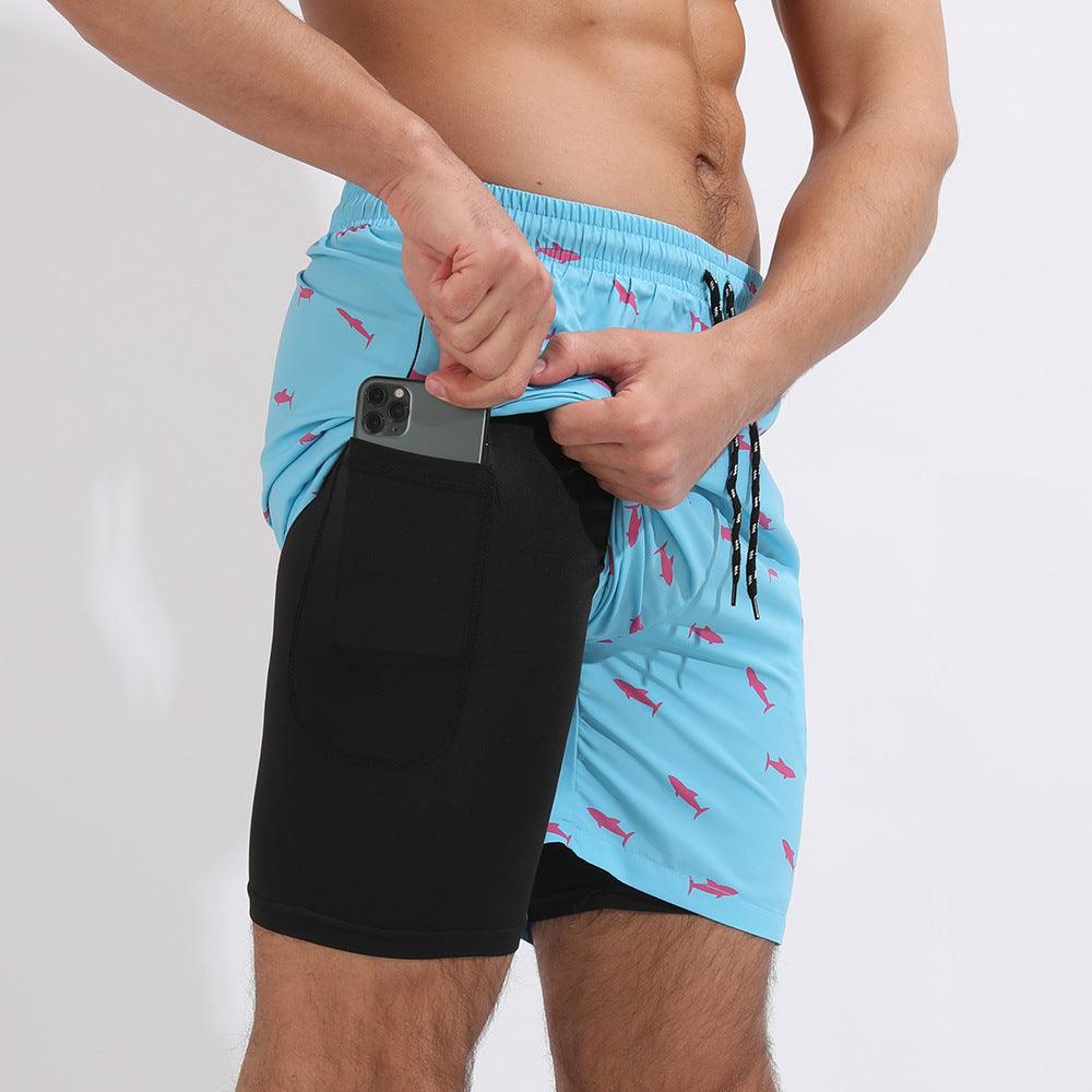 Gradient Printed Beach Shorts Double Layer Casual Sport Shorts - Elite Essence Store