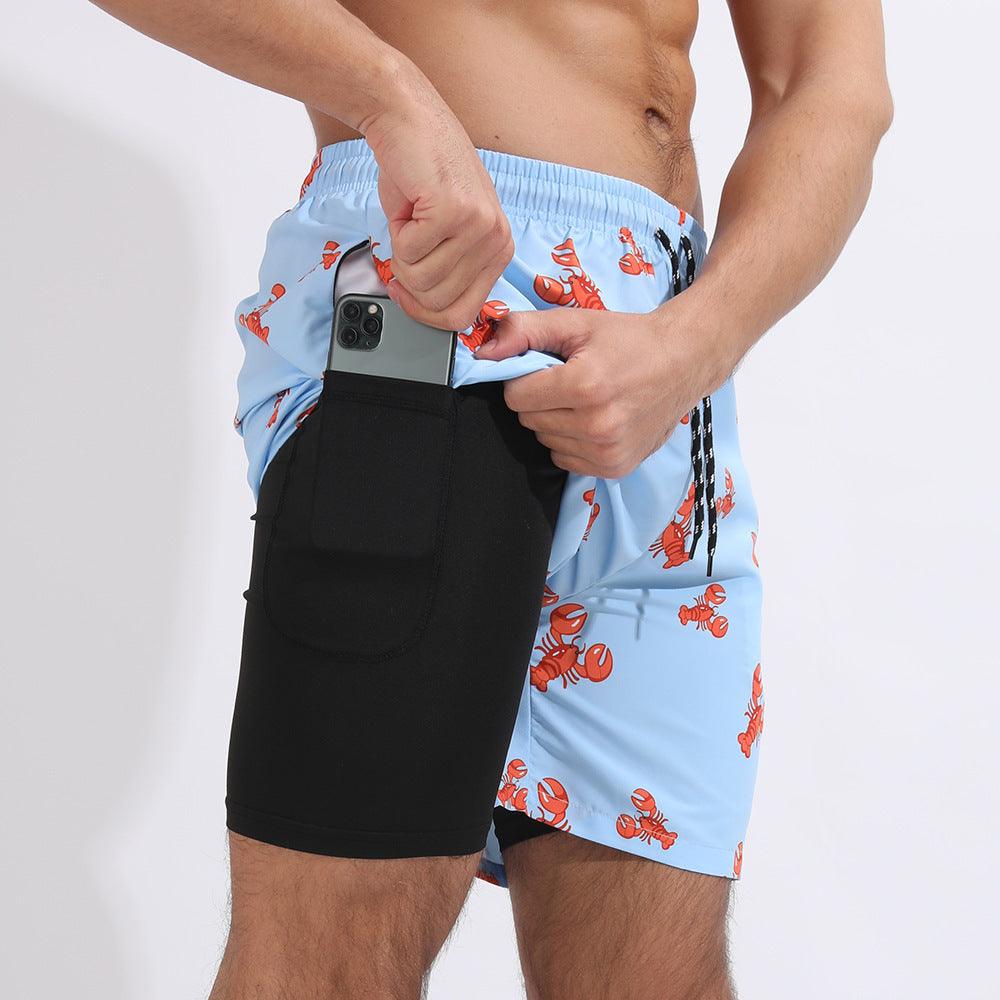 Gradient Printed Beach Shorts Double Layer Casual Sport Shorts - Elite Essence Store