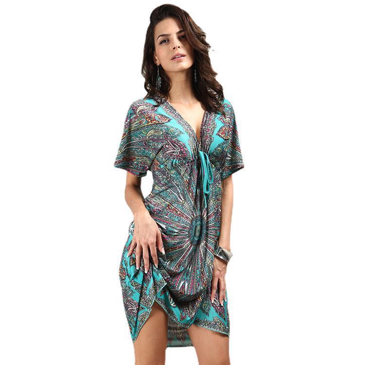 Plus Size Milk Silk Printed Midi Skirt Beach Dress - Elite Essence Store