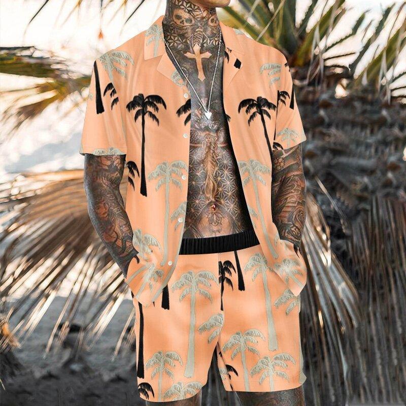 Flame Love Pattern Casual Beach Pants Short Sleeve Shirt Men's Summer Loose Suit - Elite Essence Store