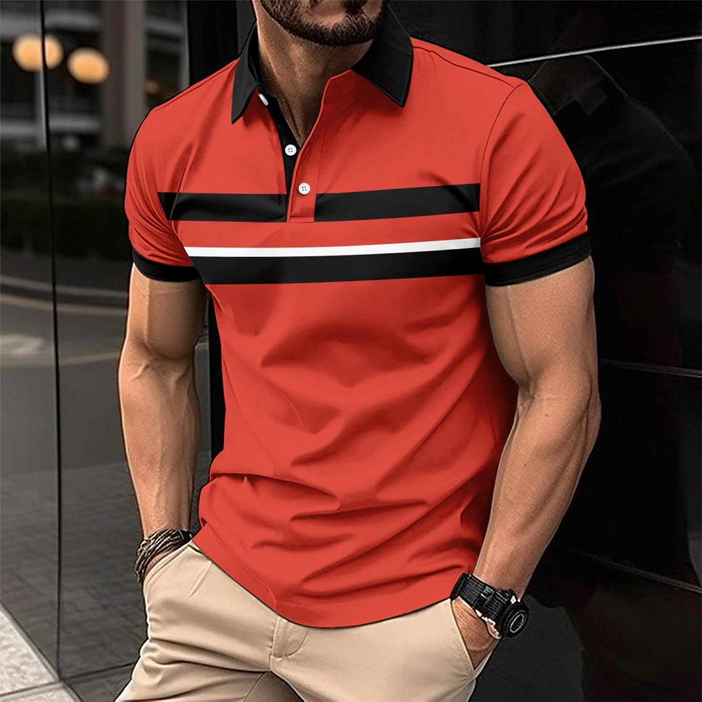 Men's Casual Polo Collar Button Business Digital Printed All-matching Top - Elite Essence Store