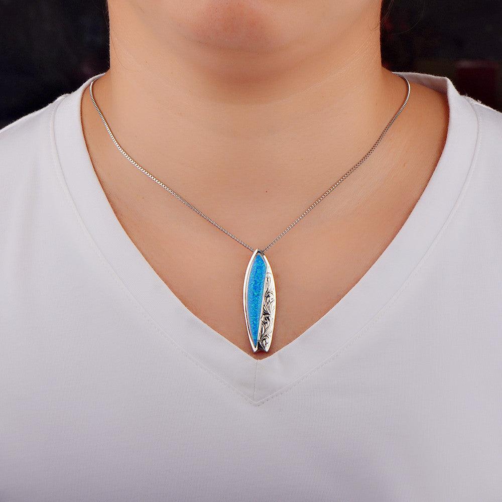 Blue Opal Surfboard Necklace Surfboard Pendant - Elite Essence Store