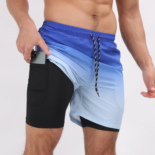 Gradient Printed Beach Shorts Double Layer Casual Sport Shorts - Elite Essence Store