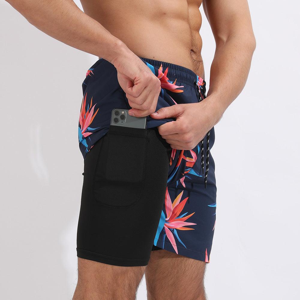 Gradient Printed Beach Shorts Double Layer Casual Sport Shorts - Elite Essence Store