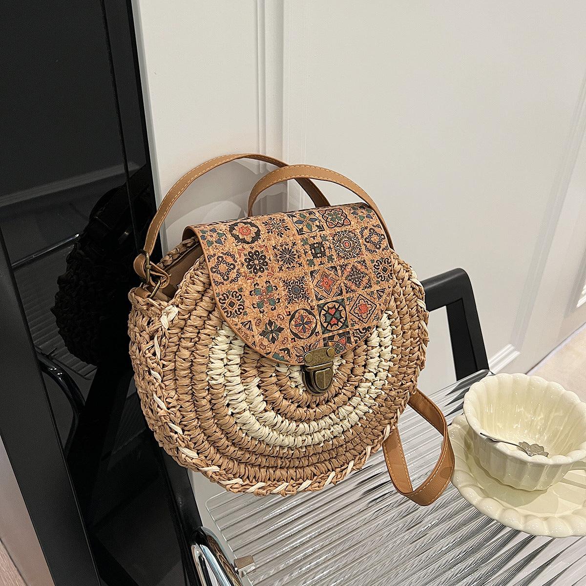 Seaside Holiday Small Crossbody Round Bag Round Cake Straw Bag - Elite Essence Store