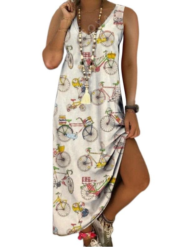 V-Neck Printed Sleeveless Long Jumpsuit Casual Beach Dress - Elite Essence Store