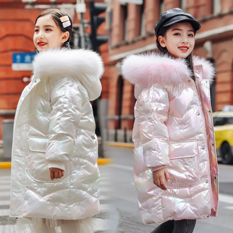 Girls' Down Jackets Are Long And Thick To Keep Warm