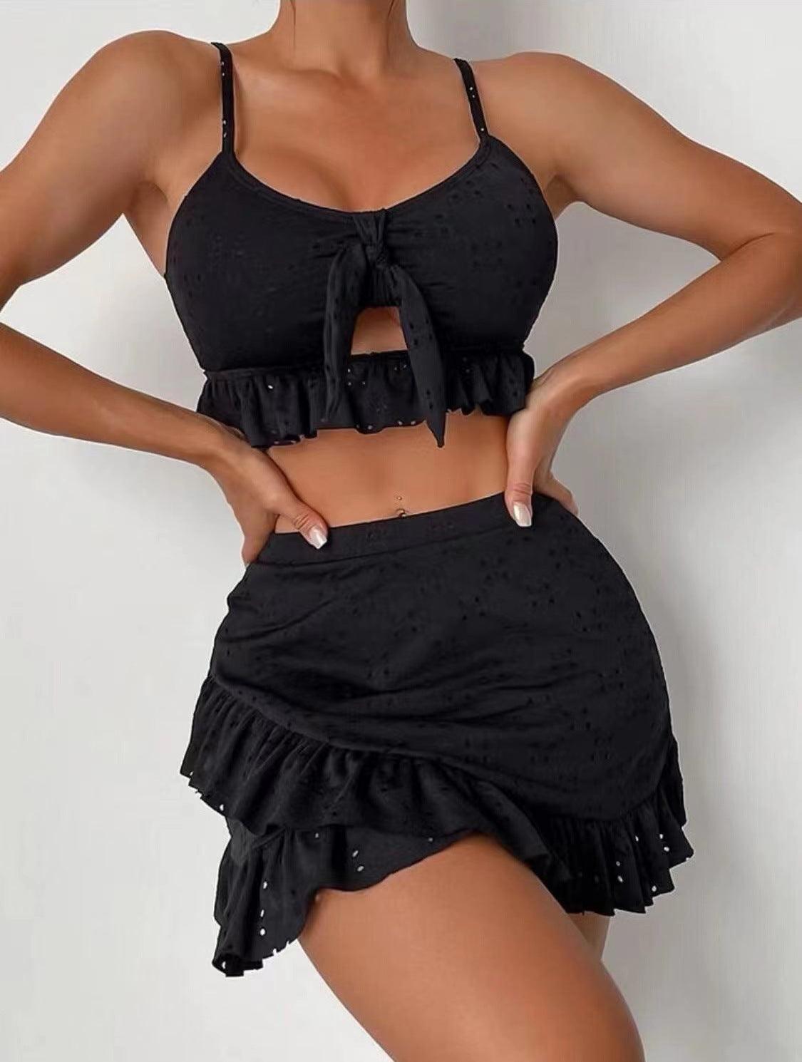 3pcs Beach Bikini With Hip-hugging Skirt Fashion Ruffle Design Swimsuit Set Summer Womens Clothing - Elite Essence Store