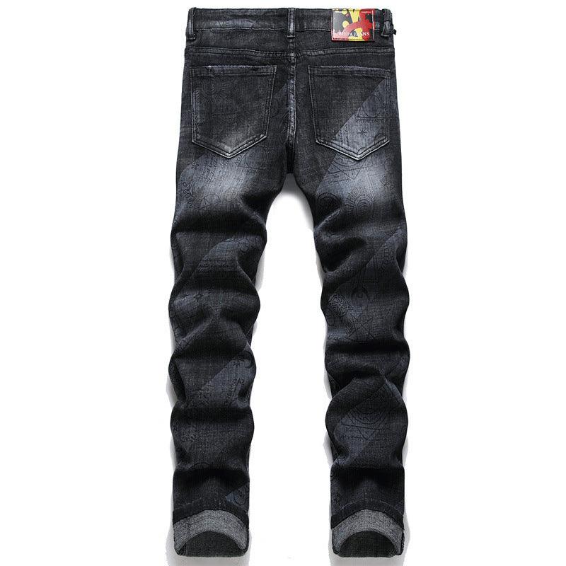 Punk Men's Skinny Jeans Mid-waist Printed - Elite Essence Store