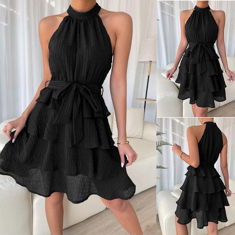 Women's Halterneck Dresses Sleeveless Ruffle Dress - Elite Essence Store