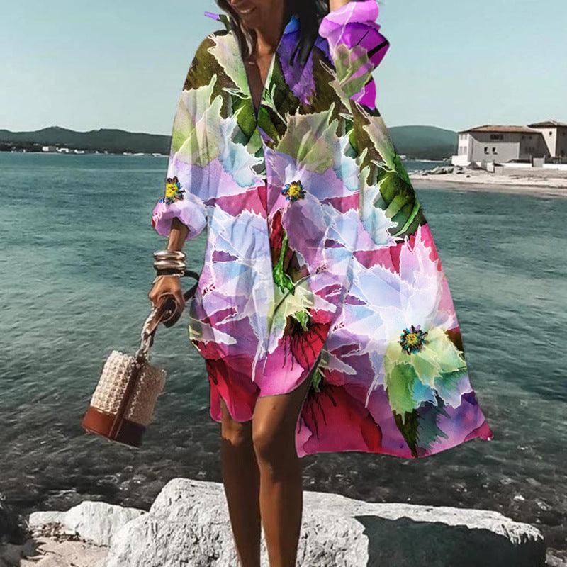 Printed Beach Vacation Blouse Coat - Elite Essence Store