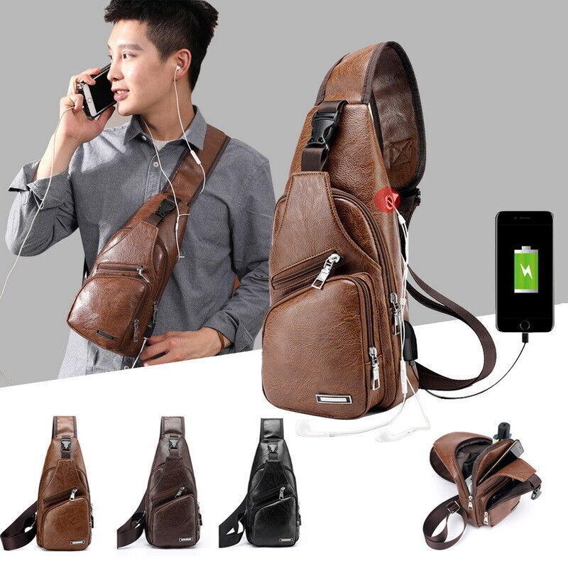 Men Chest Bag PU Shoulder Sling Backpack Pack Travel Sport Cross Body Bags - Elite Essence Store