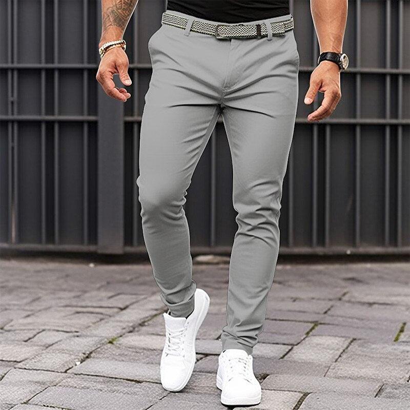 Men's Pure Color Tight Pocket Zipper Business Casual Slim-fitting Trousers - Elite Essence Store