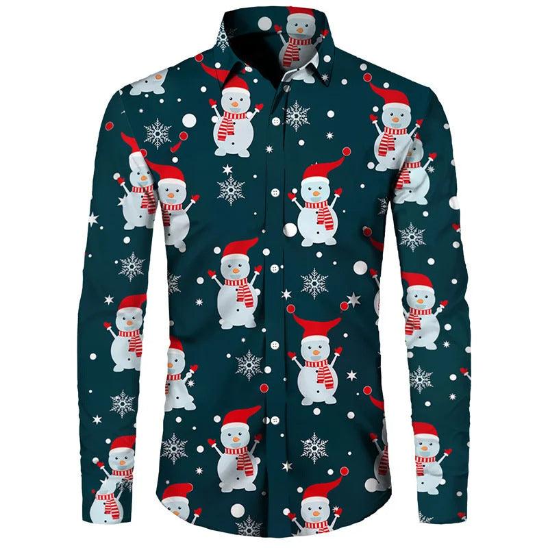 Funny Christmas Theme Digital 3D Printing Men's Button Lining Casual Long Sleeve - Elite Essence Store