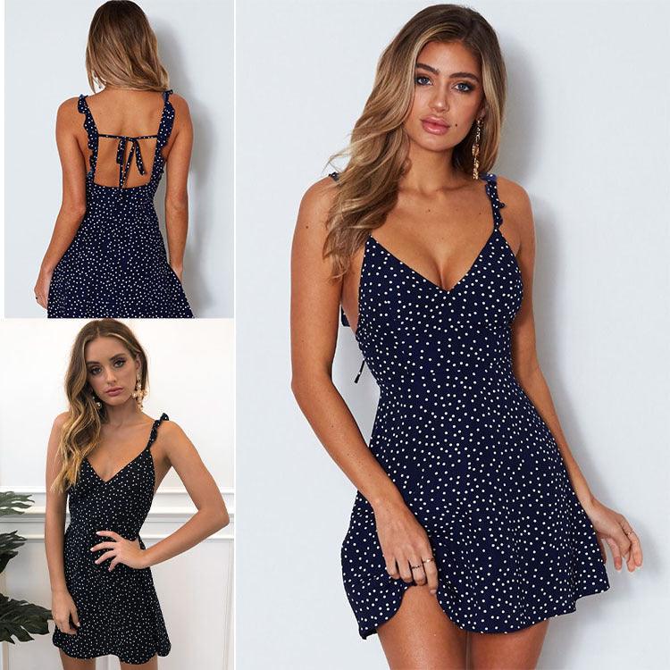 Polka-dot Strappy Dress Women Summer Fashion Beach Sundress - Elite Essence Store