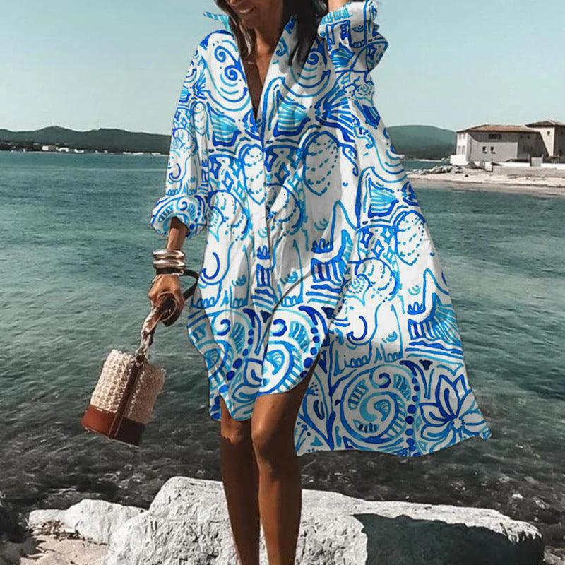 Printed Beach Vacation Blouse Coat - Elite Essence Store