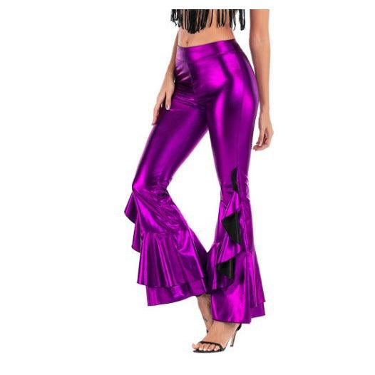 Women's Bright Slim-fit Imitation Leather Irregular Bell-bottom Pants - Elite Essence Store