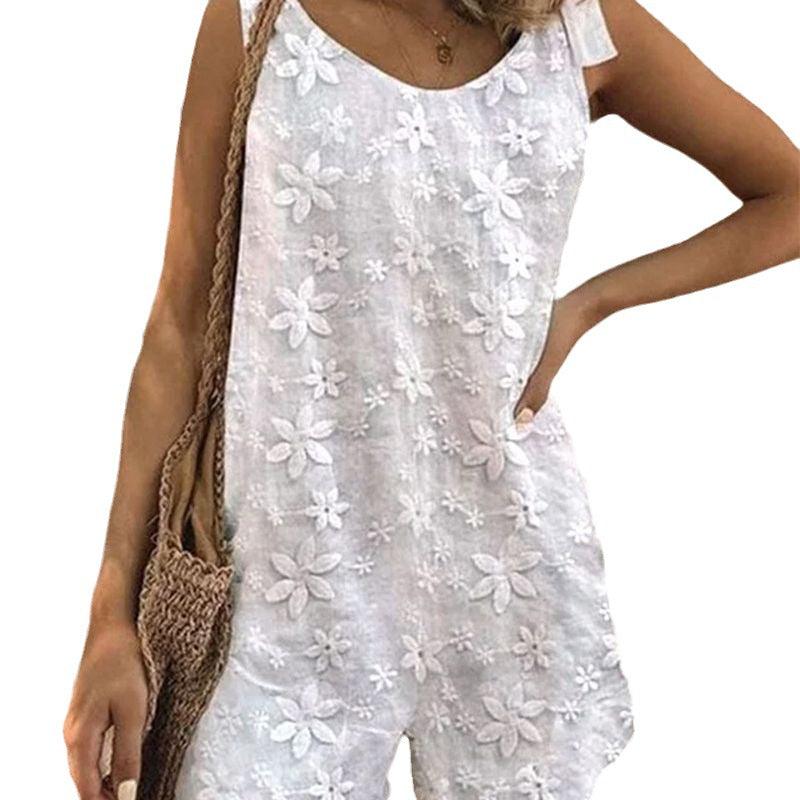 Casual And Sweet Lace Bow Shoulder Strap Jumpsuit - Elite Essence Store