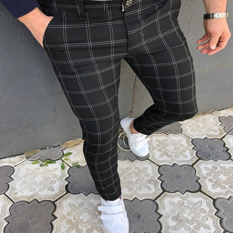 Spring And Autumn Slim Fit Men's Business Casual Pants Long Pants 3D Plaid - Elite Essence Store